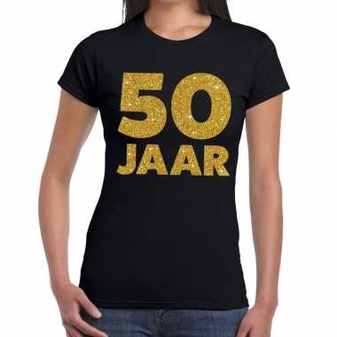 50 jaar gouden glitter verjaardag t shirt zwart dames