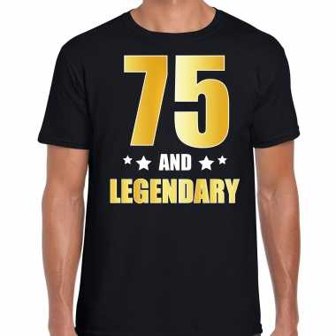 75 and legendary verjaardag cadeau t shirt goud 75 jaar zwart heren