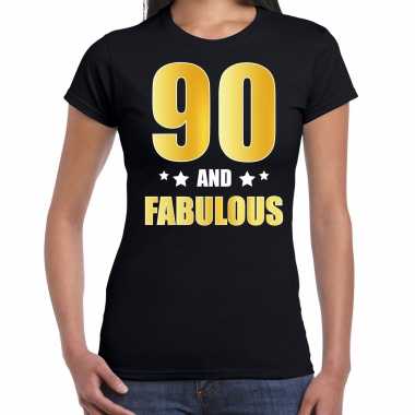 90 and fabulous verjaardag cadeau t shirt / shirt goud 90 jaar zwart dames