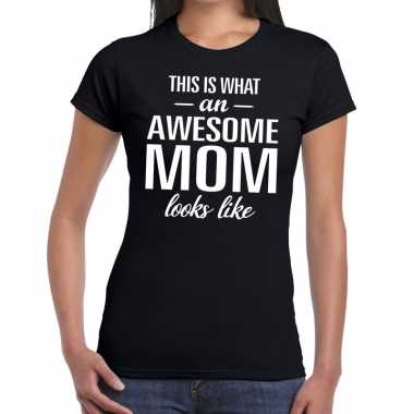 Awesome mom tekst t shirt zwart dames