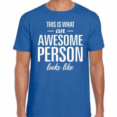 Awesome person tekst t shirt blauw heren