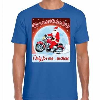Blauw fout kerstshirt / t shirt no presents for kids motor fans heren