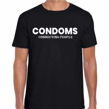 Condoms connecting people condooms fun tekst t shirt zwart heren