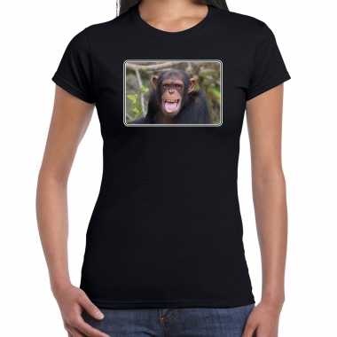 Dieren t shirt chimpansee apen foto zwart dames