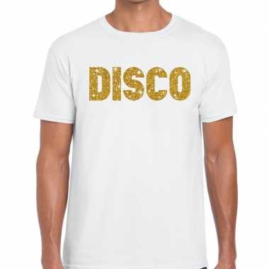 Disco goud glitter tekst t shirt wit heren
