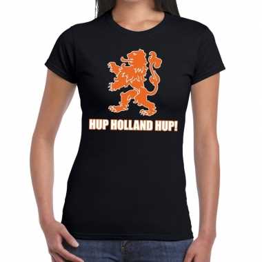 Ek / wk supporter t shirt hup holland hup zwart dames