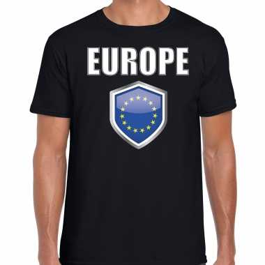 Europa landen supporter t shirt europese vlag schild zwart heren
