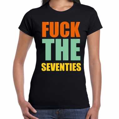 Fuck the seventies fun t shirt zwart dames