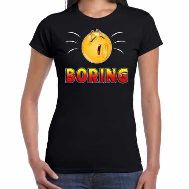 Funny emoticon t shirt boring zwart dames