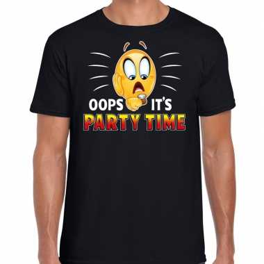 Funny emoticon t shirt oops it is party time zwart heren