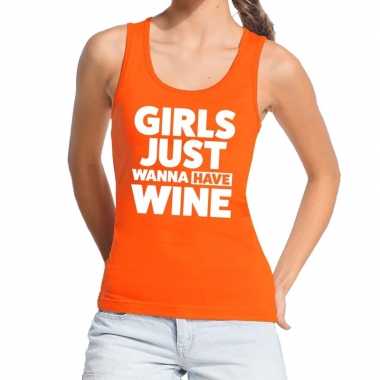 Girls just wanna have wine tekst tanktop / mouwloos shirt oranje