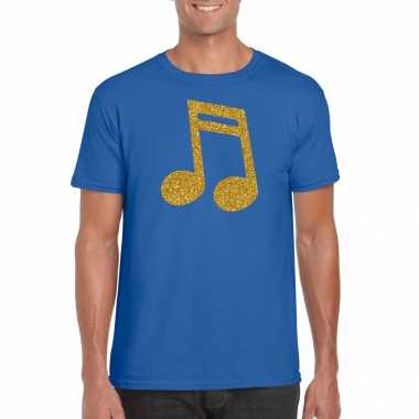 Gouden muziek noot / muziek feest t shirt / kleding blauw heren