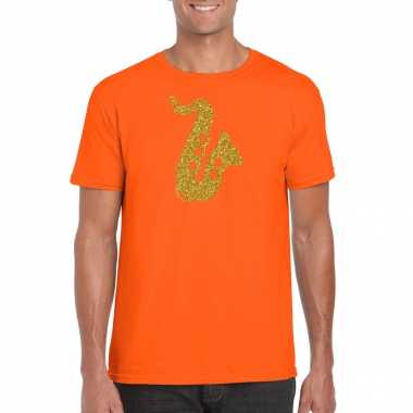 Gouden saxofoon / muziek t shirt / kleding oranje heren