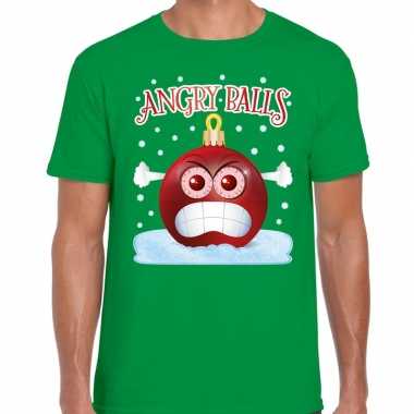 Groen fout kerstshirt / t shirt angry balls heren