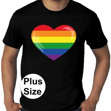 Grote maten regenboog hart gay pride t shirt zwart heren