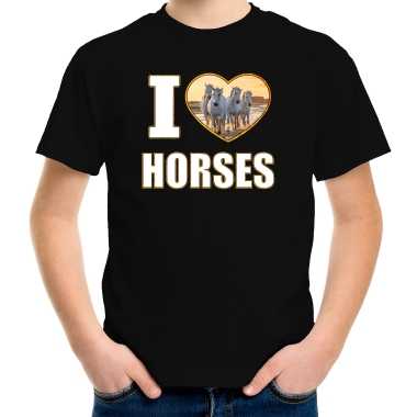I love horses t shirt dieren foto een wit paard zwart kinderen
