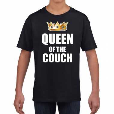 Koningsdag t shirt queen of the couch zwart meisjes