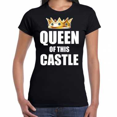 Koningsdag t shirt queen of this castle zwart dames