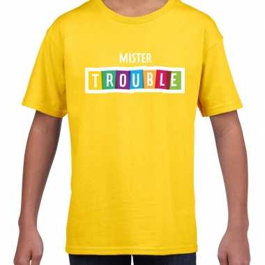 Mister trouble fun tekst t shirt geel kids