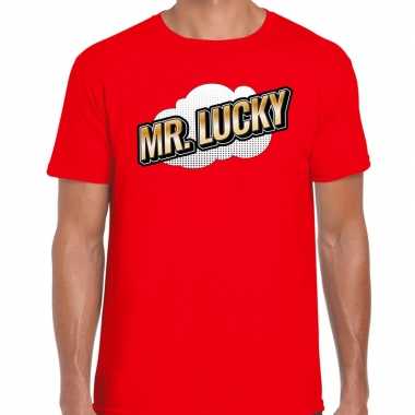 Mr. lucky fun tekst t shirt heren rood 3d effect