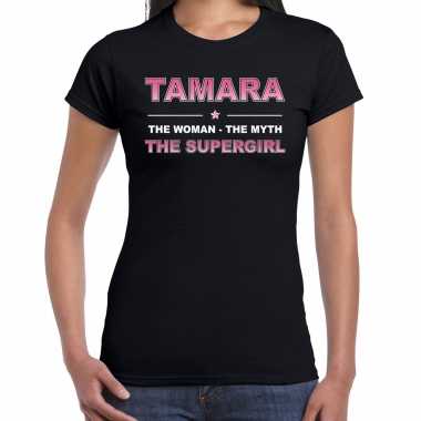 Naam cadeau t shirt / shirt tamara the supergirl zwart dames