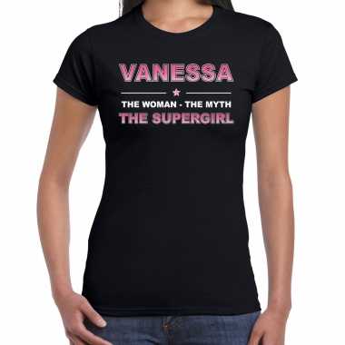 Naam cadeau t shirt / shirt vanessa the supergirl zwart dames