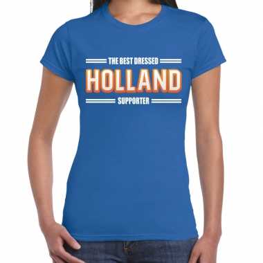 Oranje / holland supporter t shirt blauw dames