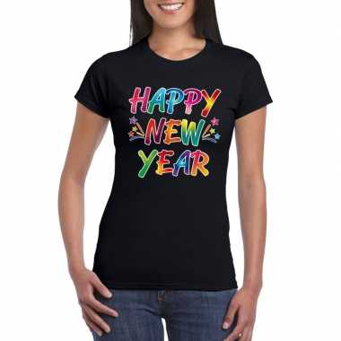 Oud nieuw t shirt happy new year zwart dames