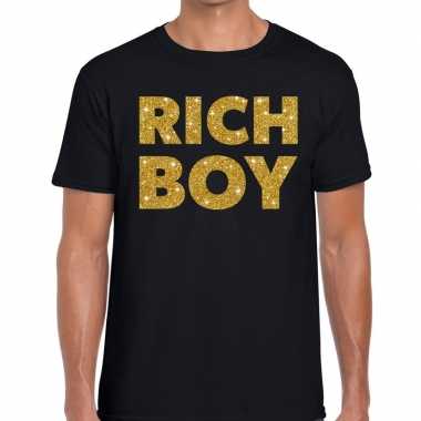 Rich boy goud glitter tekst t shirt zwart heren
