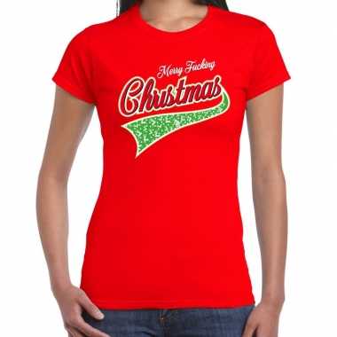 Rood fout kerstshirt / t shirt merry fucking christmas dames