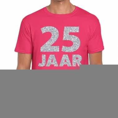 Roze vijfentwintig jaar verjaardag shirt roze heren zilveren bedrukki