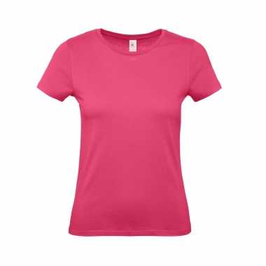 Set 3x stuks fuchsia roze basic t shirts ronde hals dames katoen, maat: 2xl (44)