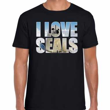 Tekst t shirt i love seals dieren foto een zeehond zwart heren