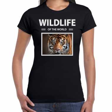 Tijger t shirt dieren foto wildlife of the world zwart dames