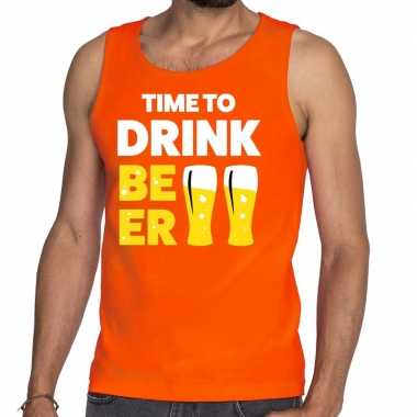 Time to drink beer tekst tanktop / mouwloos shirt oranje heren