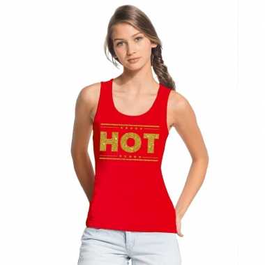Toppers hot tanktop/ mouwloos shirt rood gouden glitters dames