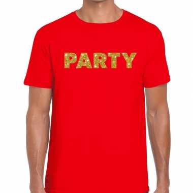 Toppers party goud glitter tekst t shirt rood heren