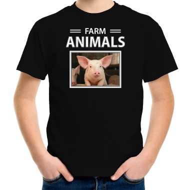 Varkens t shirt dieren foto farm animals zwart kinderen