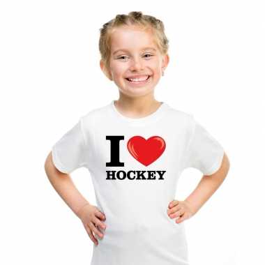 Wit i love hockey t shirt kinderen