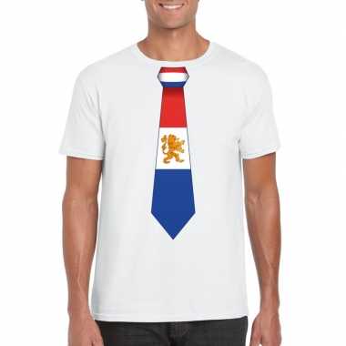 Wit t shirt nederland vlag stropdas heren
