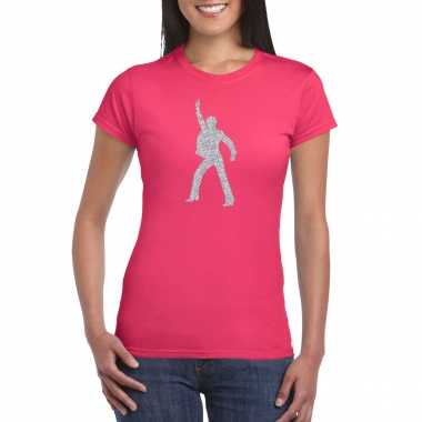 Zilveren disco t shirt / kleding roze dames