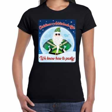 Zwart fout kerst shirt / t shirt achterhoek style we know how to party dames