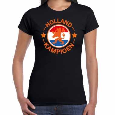 Zwart t shirt holland / nederland supporter holland kampioen leeuw ek/ wk dames