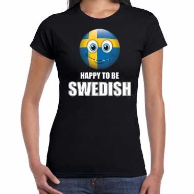 Zweden emoticon happy to be swedish landen t shirt zwart dames