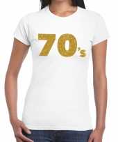 70 s goud glitter t-shirt wit dames