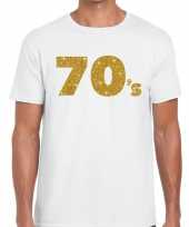 70 s goud glitter tekst t-shirt wit heren