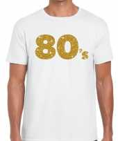 80 s goud glitter tekst t-shirt wit heren