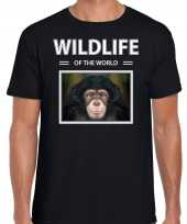 Aap chimpansee t-shirt dieren foto wildlife of the world zwart heren