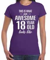 Awesome 18 year 18 jaar cadeau t-shirt paars dames