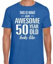 Awesome 50 year 50 jaar cadeau t-shirt blauw heren